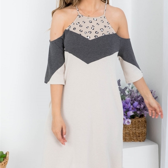 Perfect Peach Dresses & Skirts - Perfect Peach OFF-SHOULDER SPAGHETTI STRAP LEOPARD CONTRAST DRESS
